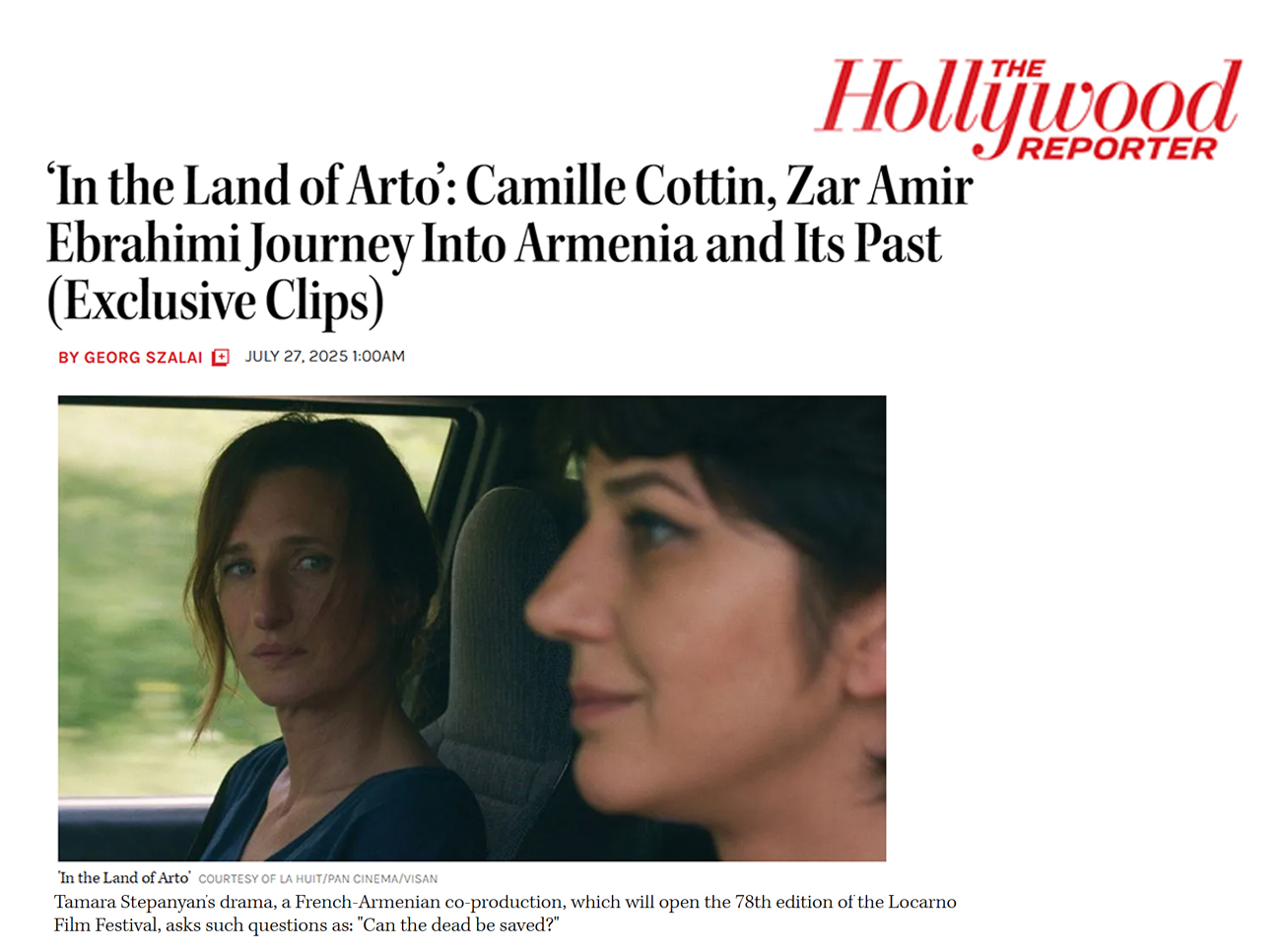 The Hollywood Reporter-ը անդրադարձել է Թամարա Ստեփանյանի «Արտոյի երկիր» ֆիլմին, որը կբացի Լոկառնոյի 78-րդ միջազգային կինոփառատոնը